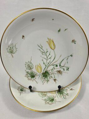 THREE Stonegate Spring Breeze Salad Plates White with Yellow Tulips Gold Trim